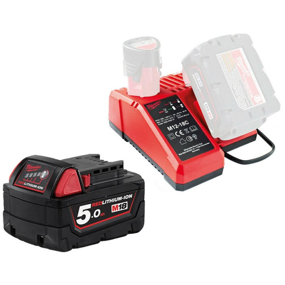 Milwaukee M12-18C 12v-18v Twin Port Charger & 18v 5ah Battery