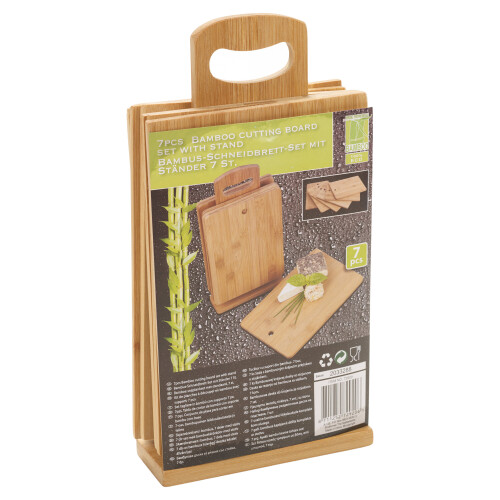 URBN-CHEF 7 Piece Bamboo Chopping Board Cutting Slicing With Display Stand 1