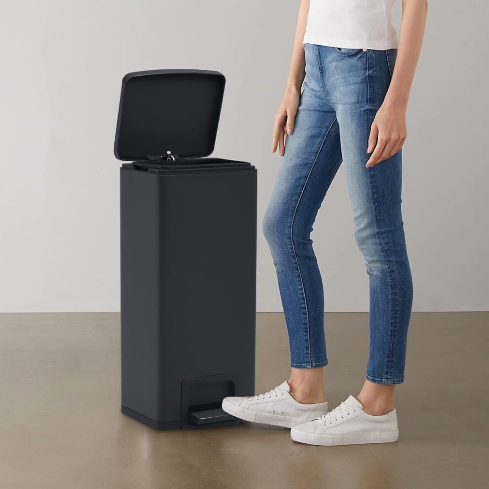 vidaXL Dustbin with Pedal Anti-fingerprint 30L Black Stainless Steel Basket