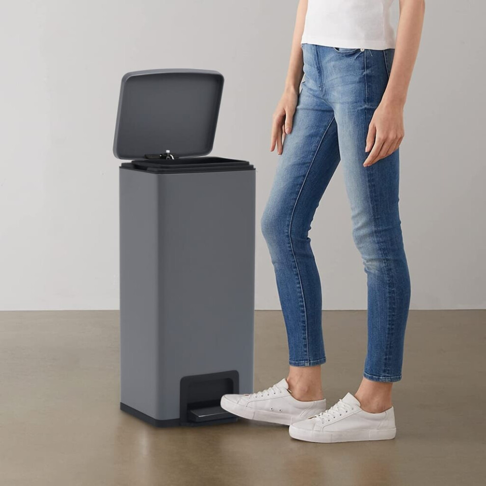 Vidaxl Dustbin With Pedal Anti-Fingerprint 30L Grey Stainless Steel Basket