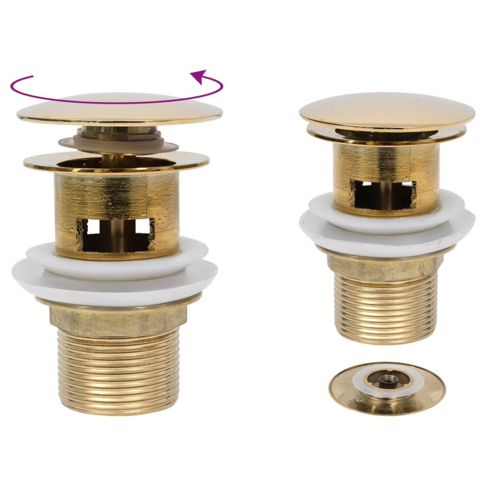 vidaXL Push Drain with Overflow Function Gold Wash Basin Tap Pop-up Valve