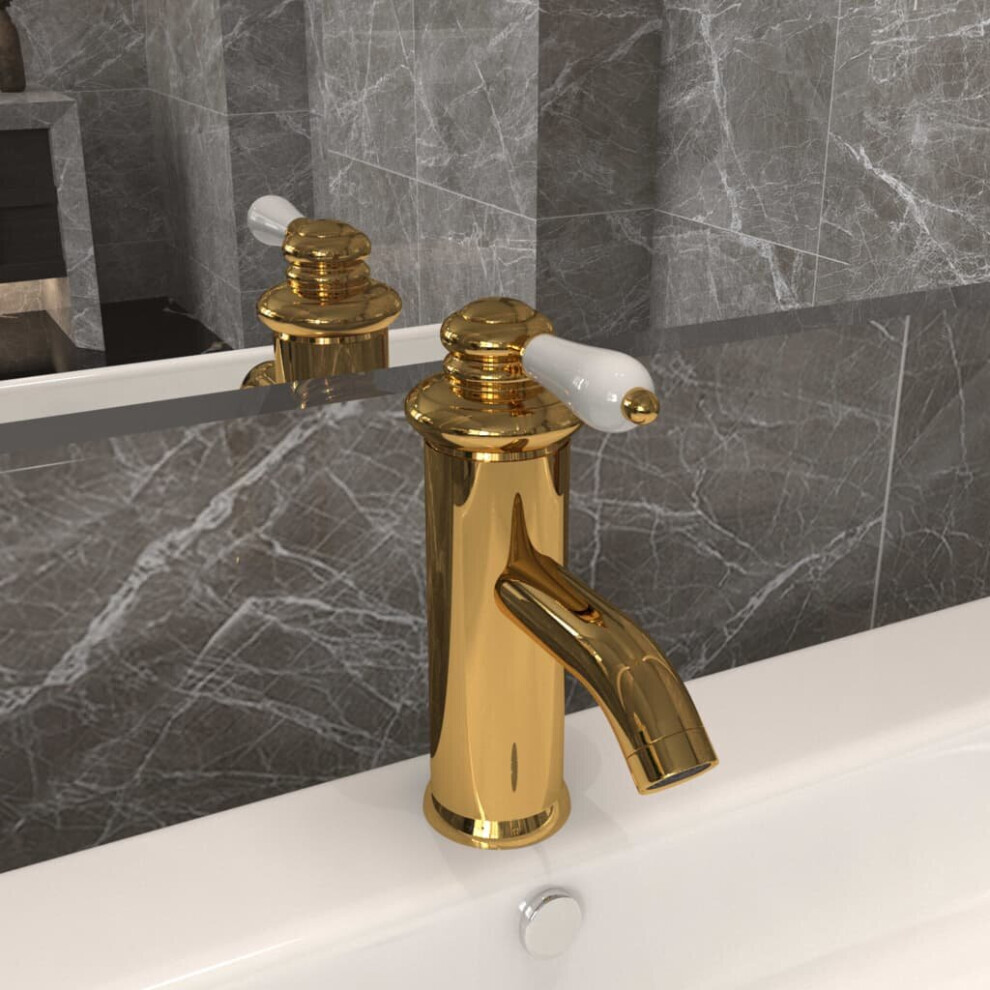 vidaXL Bathroom Basin Faucet Gold Sink Bath Washbasin Tap Plumping Fixture