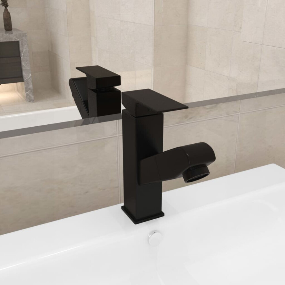 vidaXL Bathroom Basin Faucet with Pull-out Function Black Sink Washbasin Tap