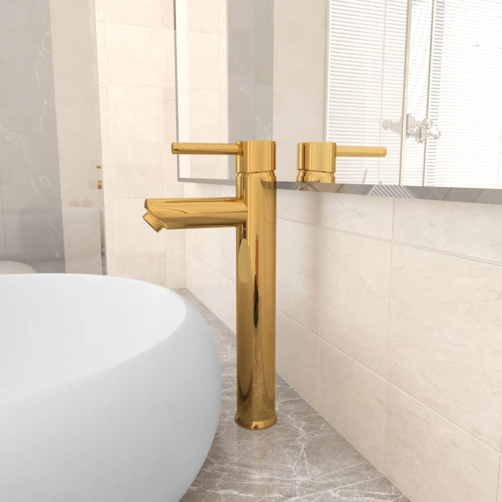 vidaXL Bathroom Mixer Tap Gold Sink Basin Faucet Plumbing Fixture Fitting