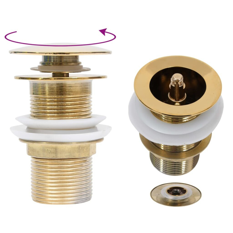Vidaxl Push Drain Without Overflow Function Wash Basin Tap Pop-Up Valve Gold