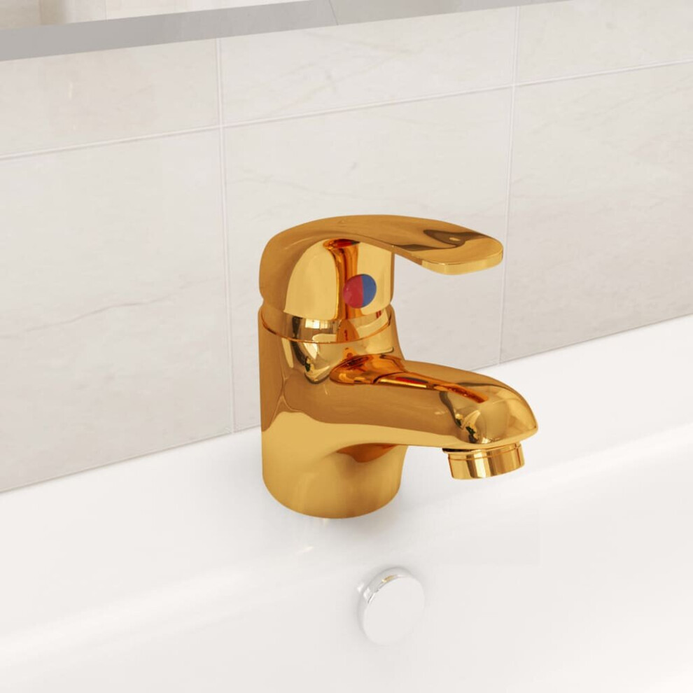 vidaXL Basin Mixer Tap Gold Bathroom Sink Faucet Plumbing Fixture Water Hose