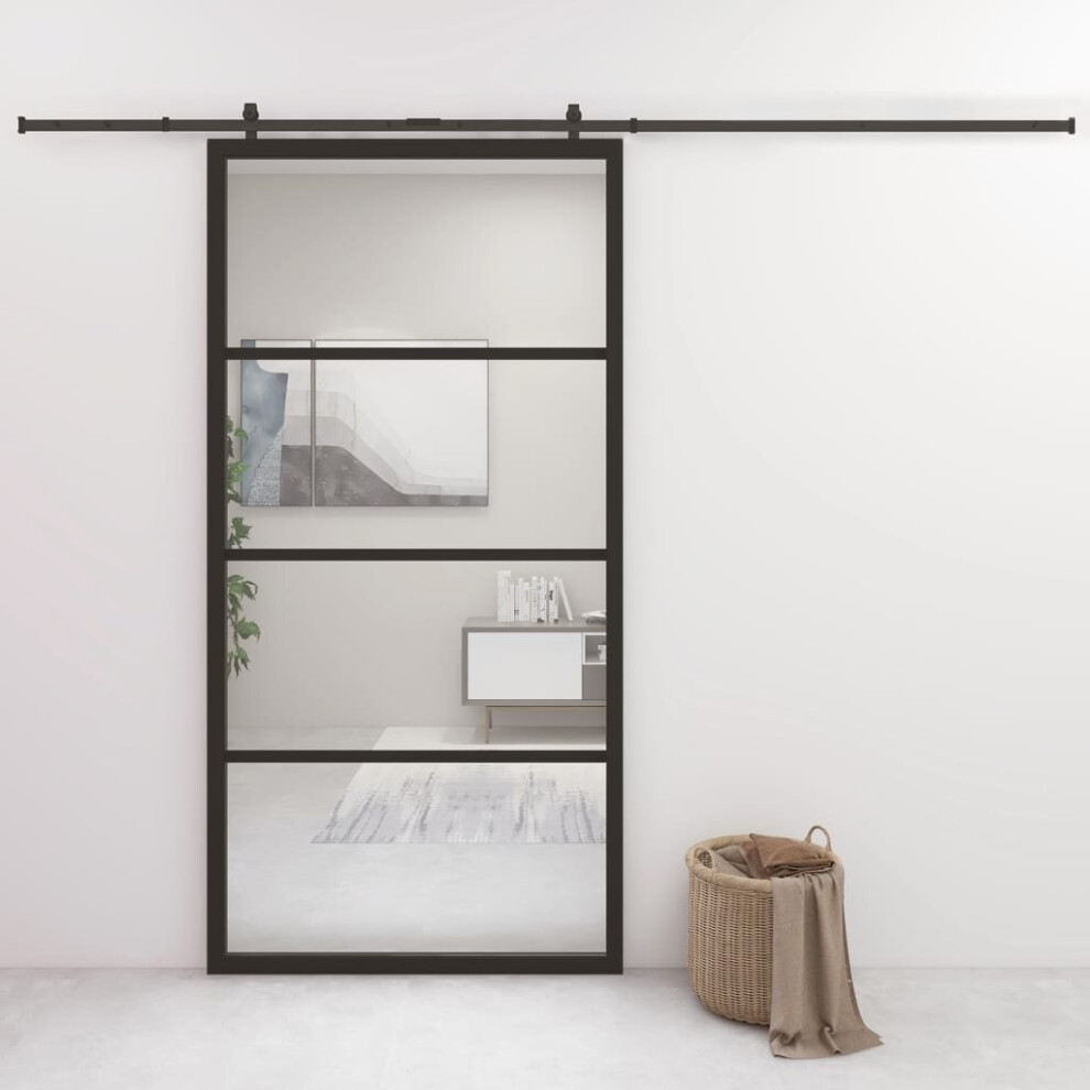vidaXL Sliding Door Barn Door Sliding Door Panel Aluminium and ESG Glass Black