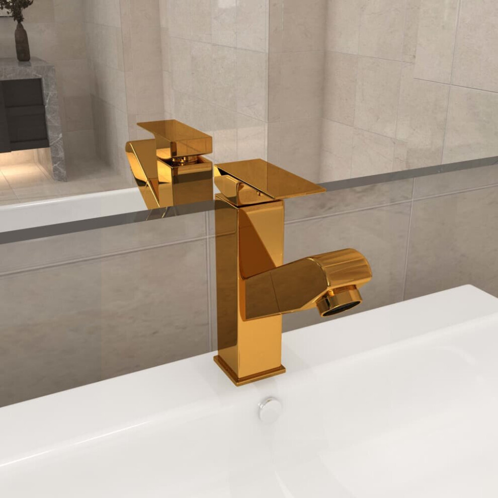 vidaXL Bathroom Basin Faucet with Pull-out Function Gold Sink Washbasin Tap