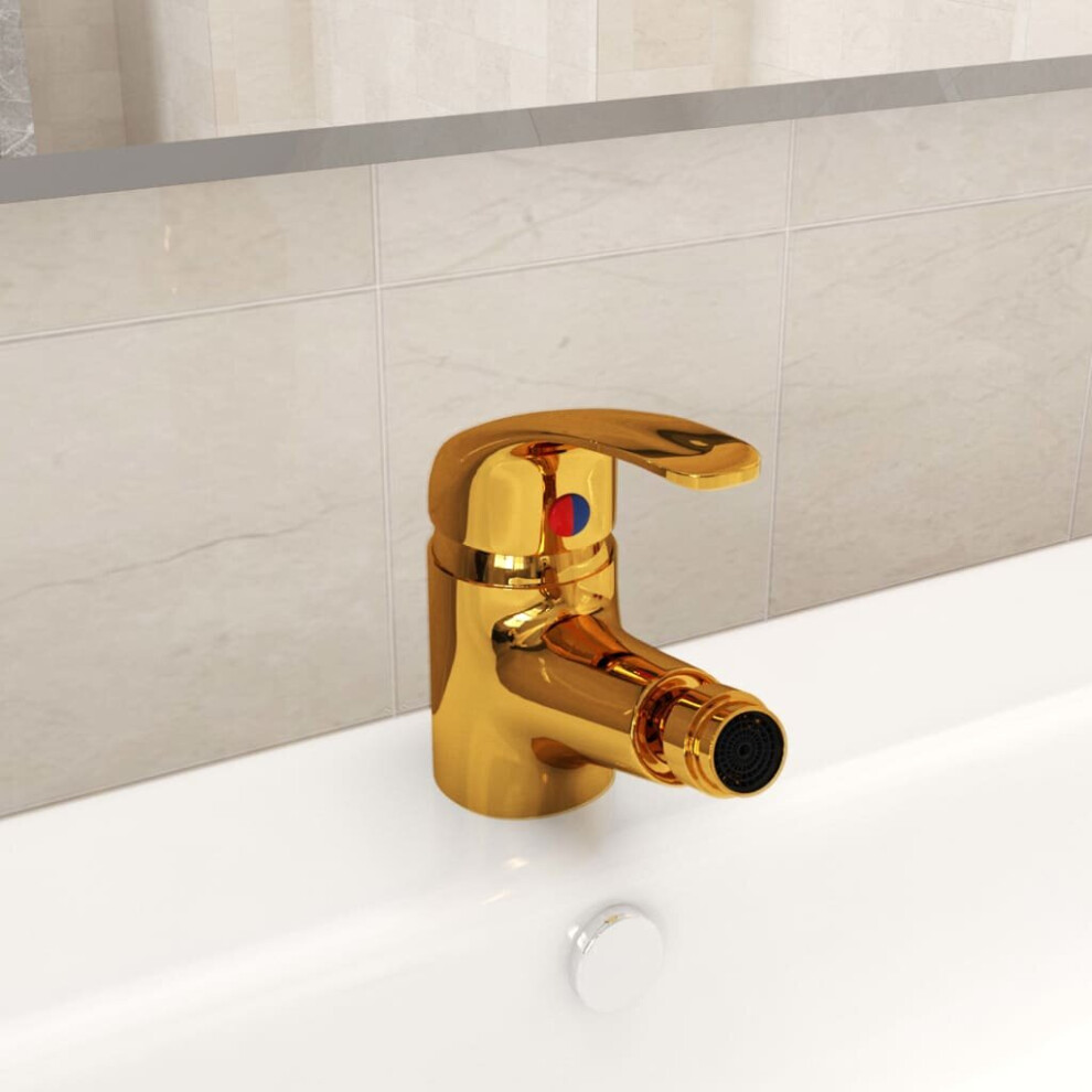 vidaXL Bathroom Bidet Mixer Tap Gold Basin Kitchen Mounted Faucet Fixture