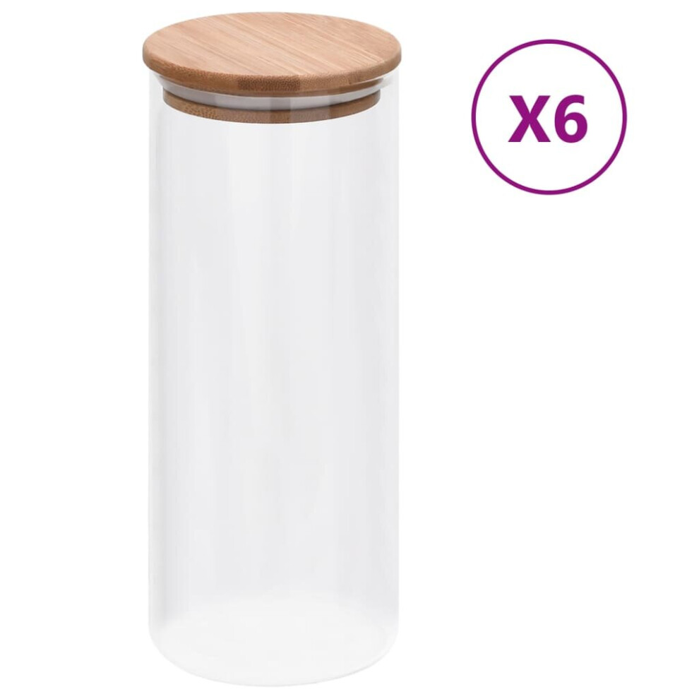 vidaXL 6x Storage Glass Jars with Bamboo Lid 1000 ml Storage Bottle Furniture