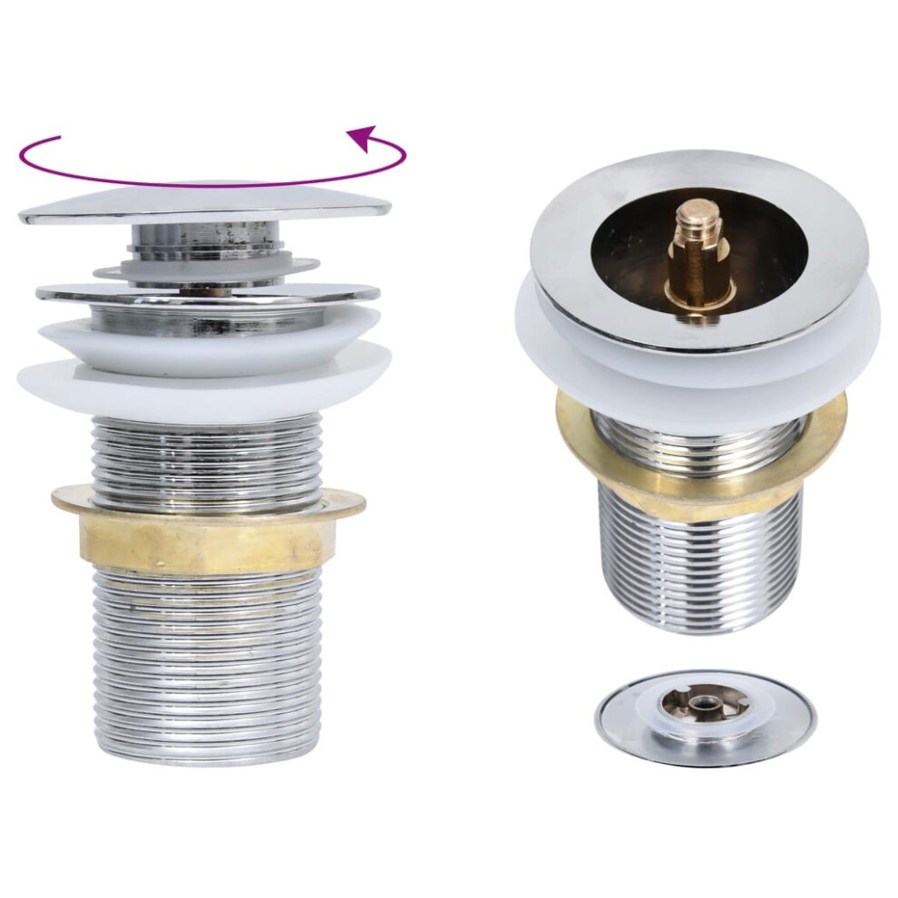 Vidaxl Push Drain Without Overflow Function Chrome Wash Basin Tap Pop-Up Valve