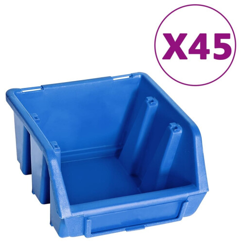 VidaXL vidaXL Storage Bin Kit with Wall Panels 48 Piece Blue and Black Tool Boxes 1