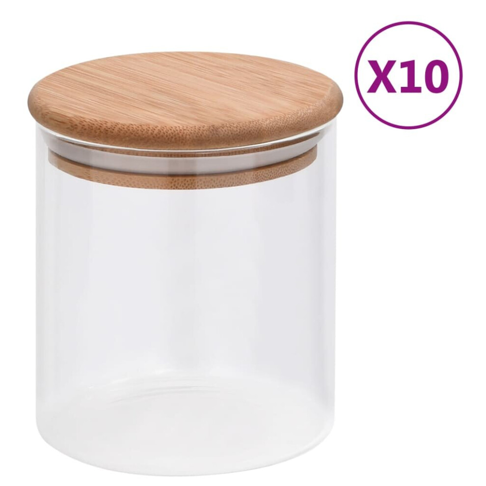 vidaXL 10x Storage Glass Jars with Bamboo Lid 600 ml Kitchen Food Storage