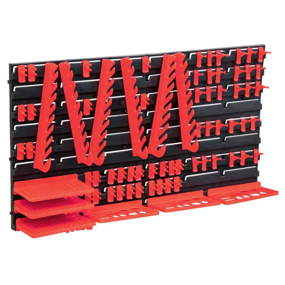 vidaXL Storage Bin Kit with Wall Panels 71 Piece Red and Black Tool Boxes