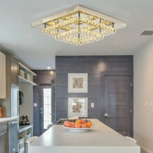 (40cm 2 Level-Square, Adjustable) Modern LED Ceiling Light Crystal Flush Chandelier