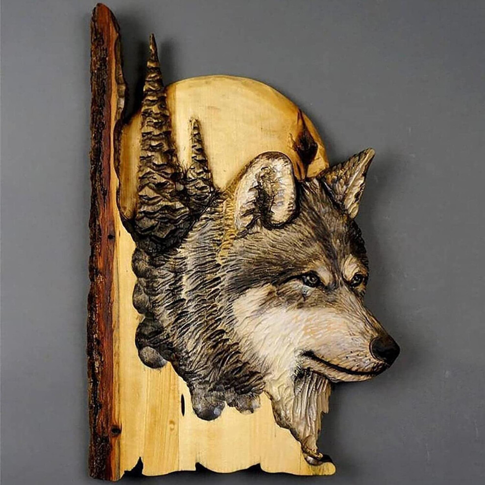 (wolf) Lifelike Home Decor Animal Carving Handcraft Wall Hanging Handmade Gift Crafts