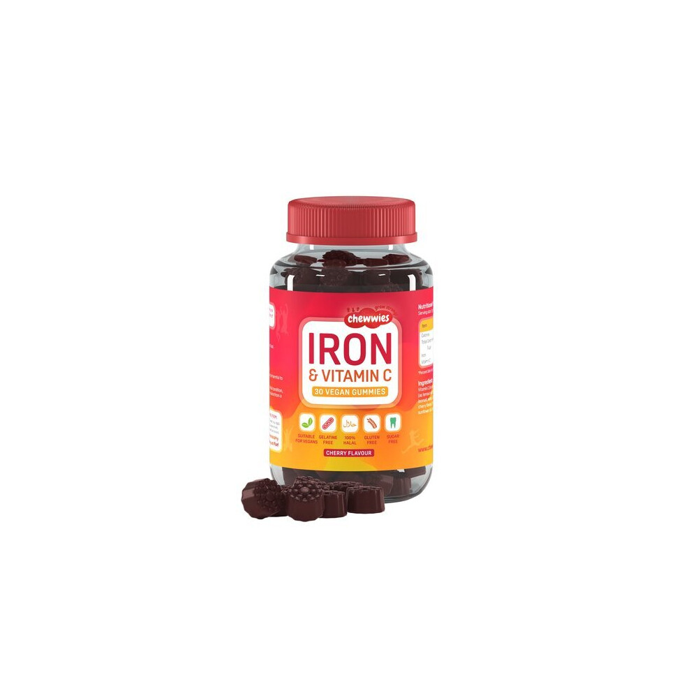 Chewwies Iron & Vitamin C, Cherry - 30 Vegan Gummies