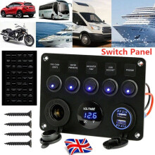 5-Gang 24V/12V Inline Fuse Box LED Switch Panel Dual USB