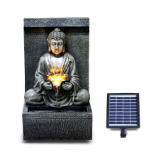 (SOLAR STONE BUDDHA FOUNTAIN) GEEZY Solar LED Outdoor Garden Water Feature Cascading Fountain Statue Home Decoration