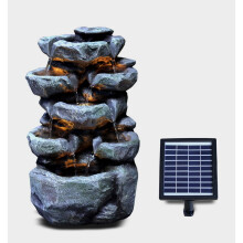 (SOLAR ROCK FOUNTAIN) GEEZY Solar LED Outdoor Garden Water Feature Cascading Fountain Statue Home Decoration