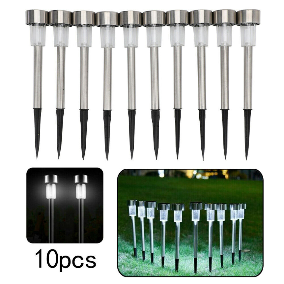 10 x Solar Powered Stainless Steel Led Post Stake Garden Lights Patio