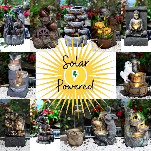 GEEZY Solar LED Statues Home Decoration Outdoor Garden Water Features