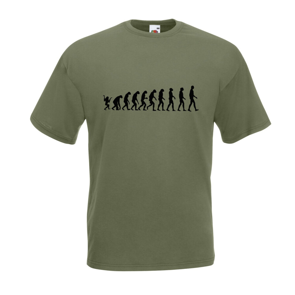 (Olive, XL) Darwin's Theory Of Evolution Monkey to Man Graphic High Quality T-Shirt, Tee, Men's, Unisex
