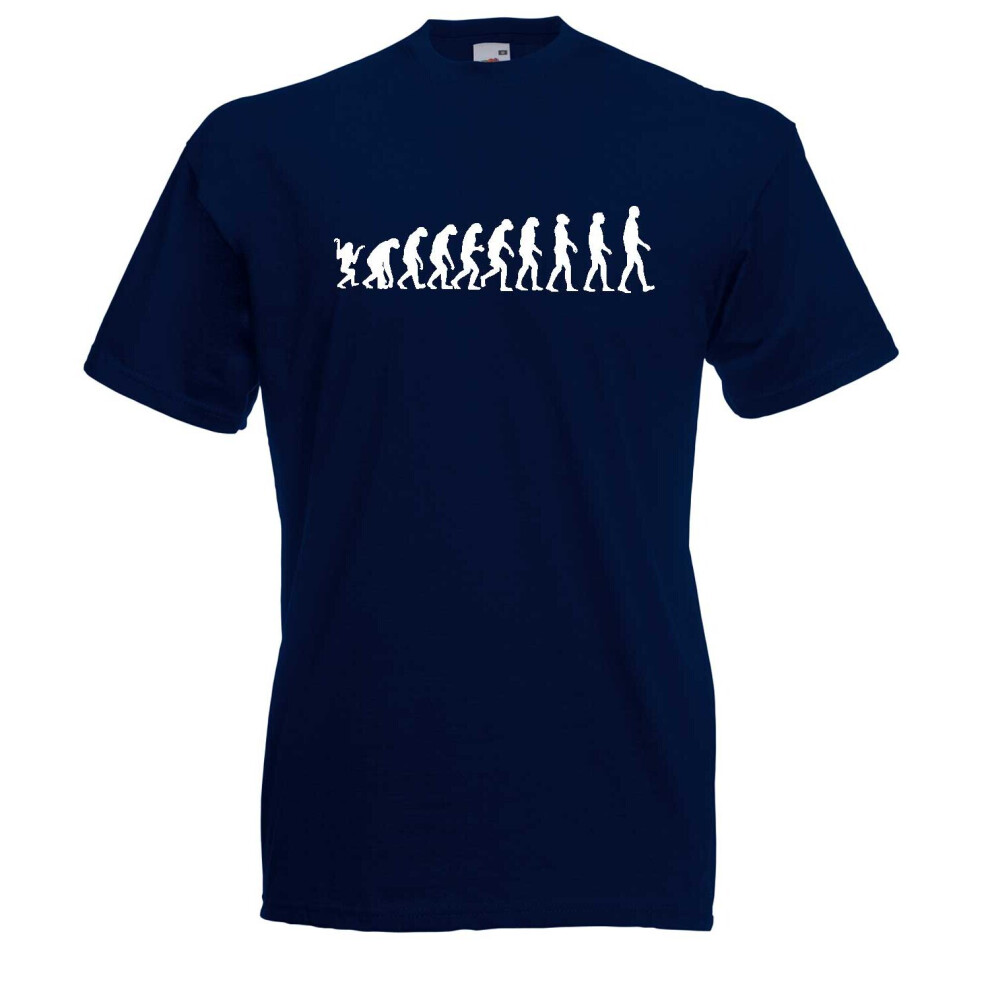 (Deep Navy, XL) Darwin's Theory Of Evolution Monkey to Man Graphic High Quality T-Shirt, Tee, Men's, Unisex