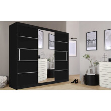 (250 cm, Black) LushBird Modern Sliding Wardrobe with LED Light Space-Saving Bedroom Closet ,Multiple Sizes with Shelves & Hanging Rails 2 or 3 Sliding Doors