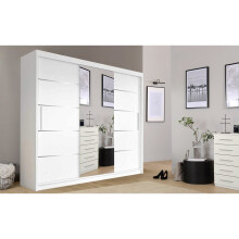 (250 cm, White) LushBird Modern Sliding Wardrobe with LED Light  Space-Saving Bedroom Closet ,Multiple Sizes with Shelves & Hanging Rails  2 or 3 Sliding Doors