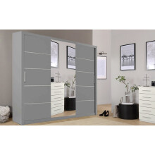 (250 cm, Grey) LushBird Modern Sliding Wardrobe with LED Light Space-Saving Bedroom Closet ,Multiple Sizes with Shelves & Hanging Rails 2 or 3 Sliding Doors