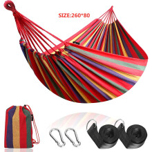 (260x80 red set) Outdoor Hammock Portable Garden Hammock Sports Home Travel Camping Swing Canvas Stripe Hang Bed