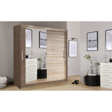 (180 cm, Oak/Sonoma) LushBird Modern Sliding Wardrobe with LED Light Space-Saving Bedroom Closet ,Multiple Sizes with Shelves & Hanging Rails 2 or 3 Sliding Doors