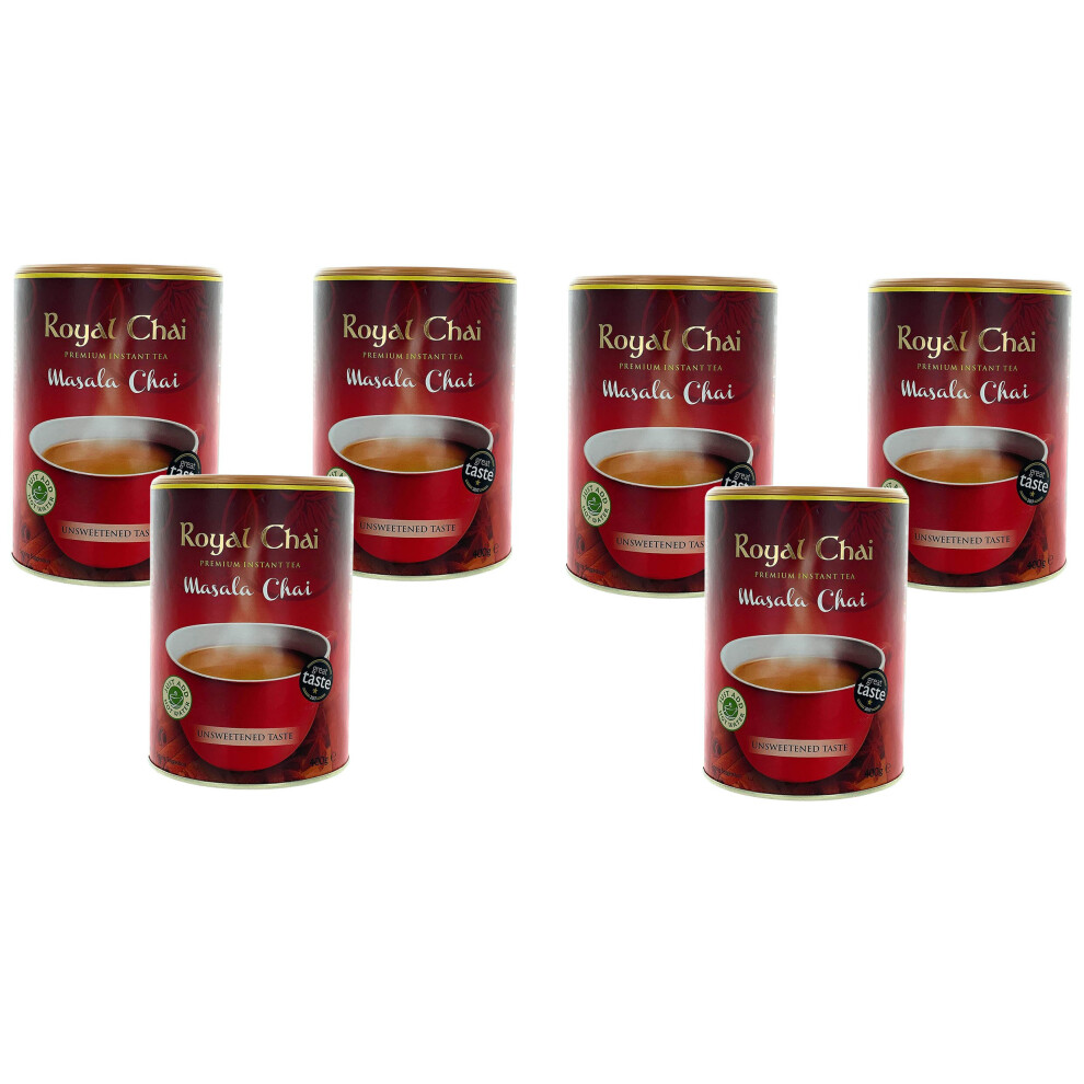 Royal Chai Masala Unsweetened Tub 400g (Pack of 6), Premium Instant Tea, Masala Tea, Natural Instant Masala Indian Tea