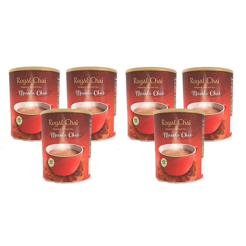 Royal Chai Masala Sweetened Tub 400g (Pack of 6), Premium Instant Tea, Masala Tea, Natural, Instant Masala Indian Tea