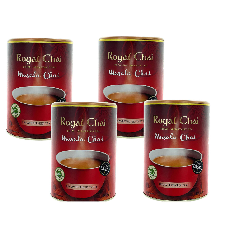 Royal Chai Masala Unsweetened Tub 400g (Pack of 4), Premium Instant Tea, Masala Tea,  Natural, Instant Masala Indian Tea