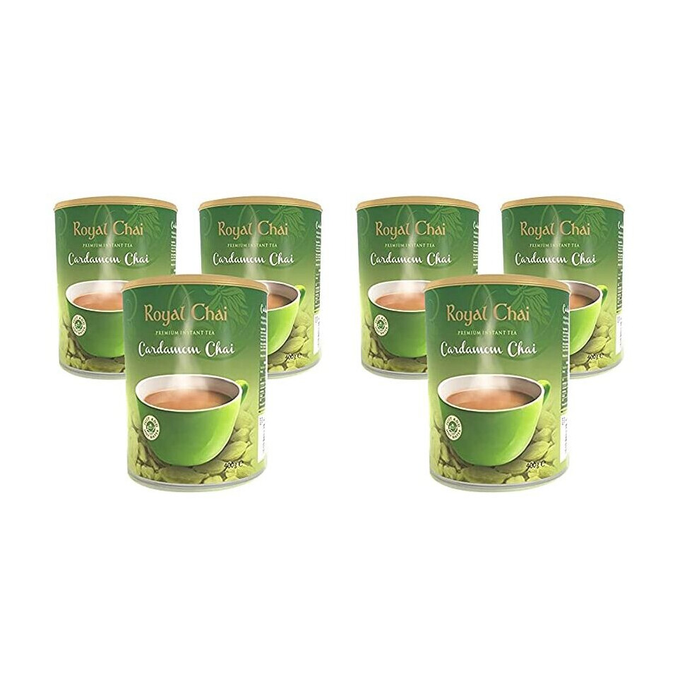 Royal Chai Elaichi Sweetened 400G (Pack Of 6), Premium Instant Tea, Cardamom Tea Natural Instant Cardamom Indian Tea Sweetened Tub