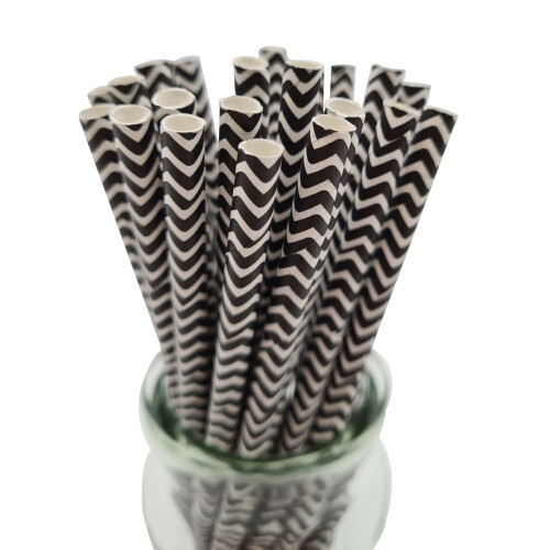(Black & White, 100) Paper Drinking Straws 100% Biodegradeable Various Patterns Colours & Pack Sizes