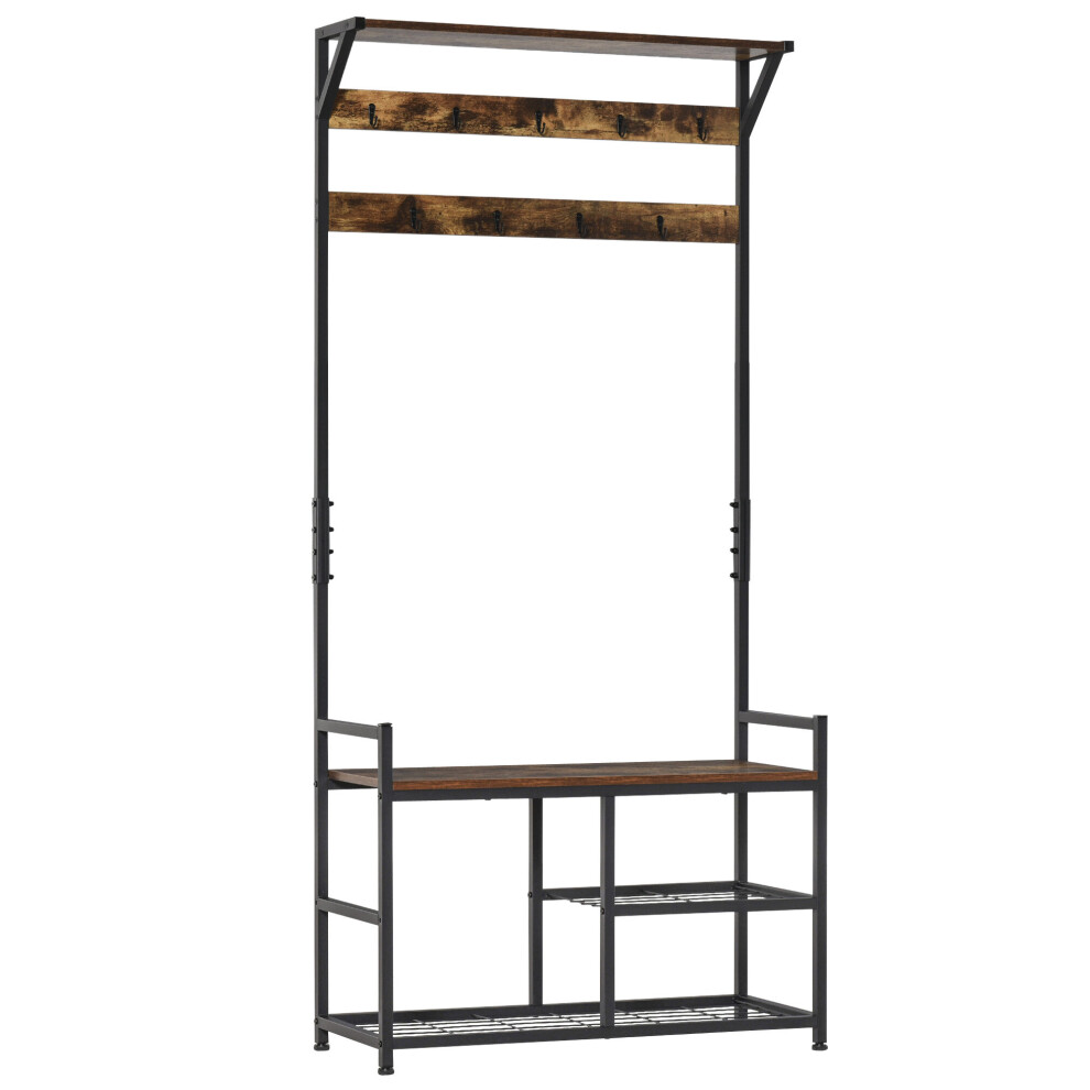HOMCOM Coat Rack Stand Shoe Storage Bench for Bedroom Living Room