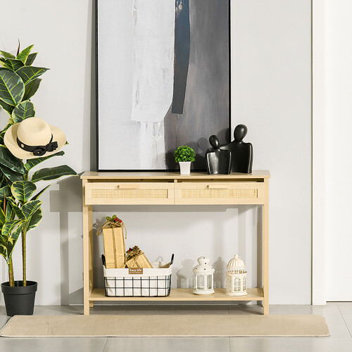 Homcom HOMCOM Console Table w/ Storage Shelf 2 Drawers for Entryway Bedroom 2