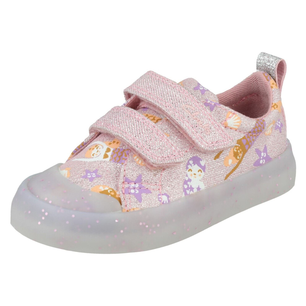 (Pink, UK 8 Child) Girls Clarks Casual Shoes Foxing Print T