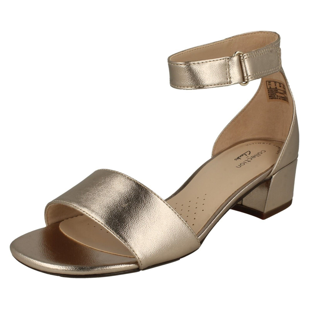 (Gold, UK 5) Ladies Clarks Heeled Peep Toe Sandals Caroleigh Anya