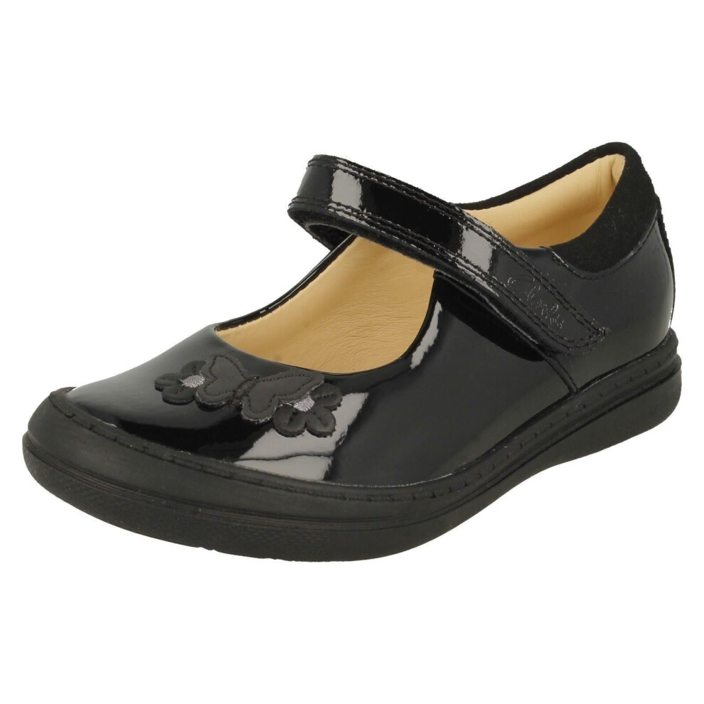 (Black, UK 9 Child) Girls Clarks Butterfly Detailed School Shoes Scooter Daisy