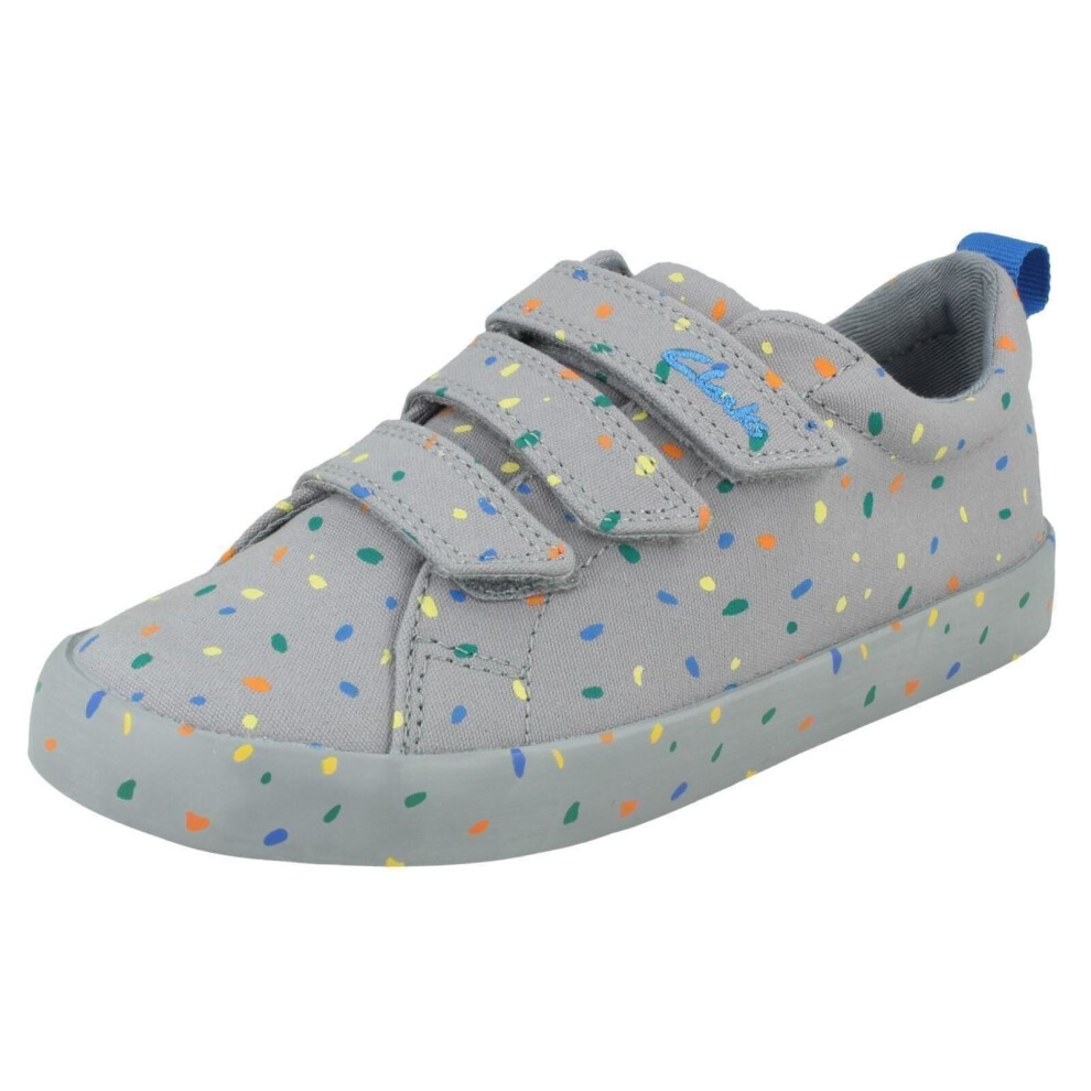 (Grey, UK 2 Child) Boys Clarks Casual Shoes Foxing Print K