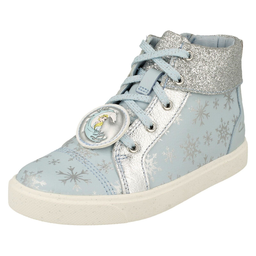 (Blue, UK 12 Child) Girls Clarks Frozen Detailed Hi Top Trainers City Ice K