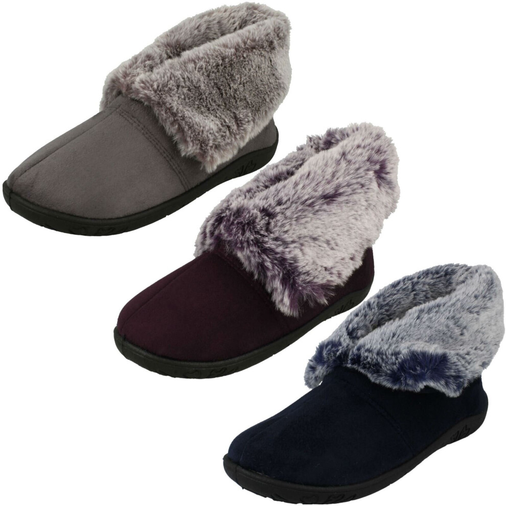 (Navy, UK 7) Ladies Padders Faux Fur Cuffed Slippers Esme