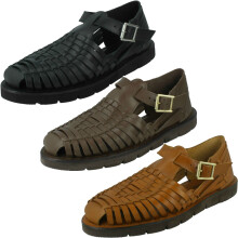 (Black, UK 8) Mens Leather Collection Flat Weaved Sandals A0051