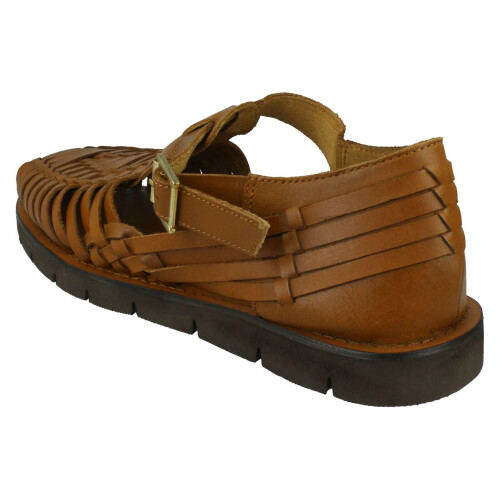 (Tan, UK 7) Mens Leather Collection Flat Weaved Sandals A0051 2
