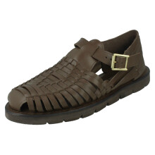 (Tan, UK 8) Mens Leather Collection Flat Weaved Sandals A0051