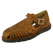 (Tan, UK 12) Mens Leather Collection Flat Weaved Sandals A0051
